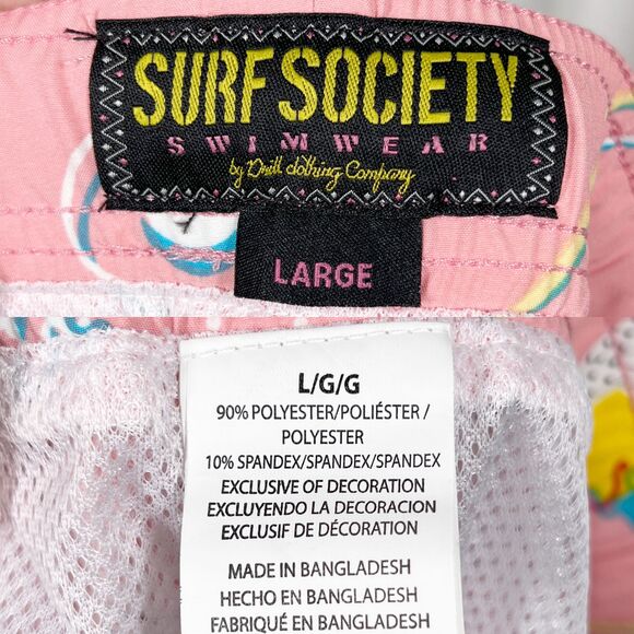 Surf Society Men's Large Pink Multicolor Retro 80s Geometric Print Swim Shorts - Picture 6 of 8